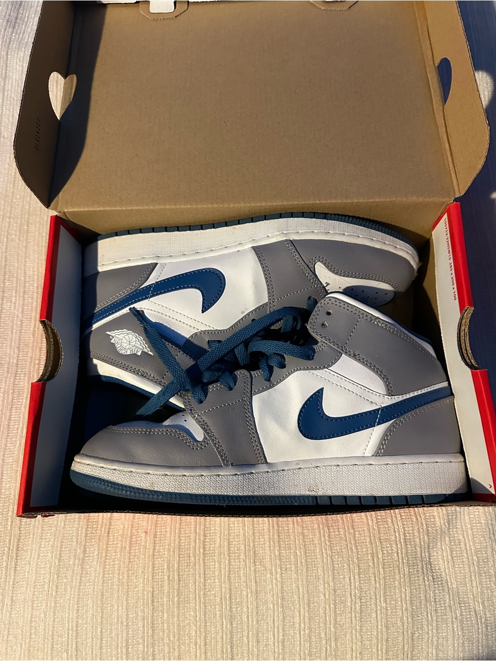 Nike Air Jordan 1 Mid — White, Gray & Navy Blue